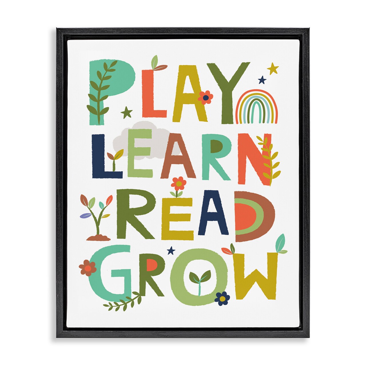 Stupell Industries Play Learn Read Grow Typography Framed Floater Canvas Wall Art